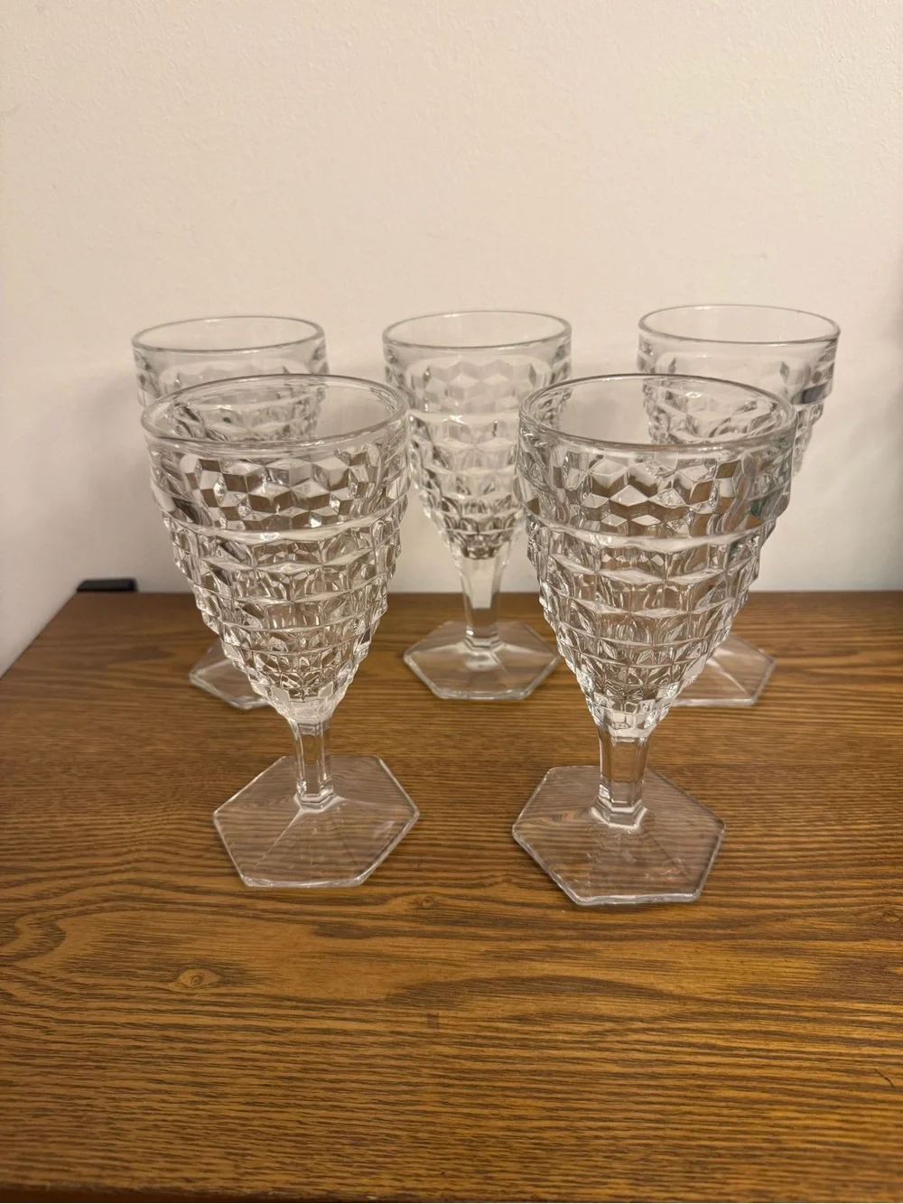 Vintage Fostoria American Clear Glass Water Goblets - Set of 5